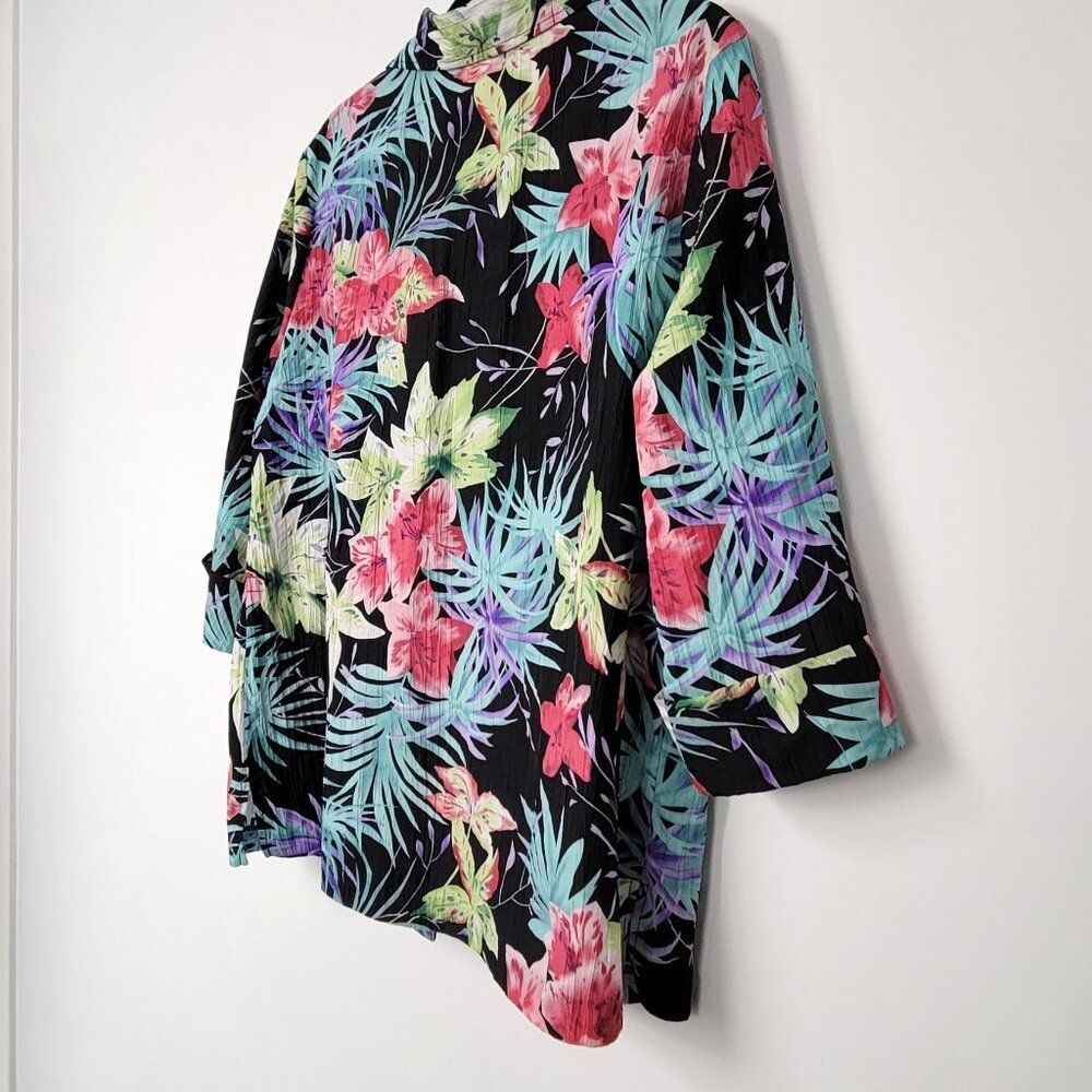 Vintage 90s Blair Tropical Floral Gauzy Textured Button Front Hawaiian Shirt - Picture 8 of 9